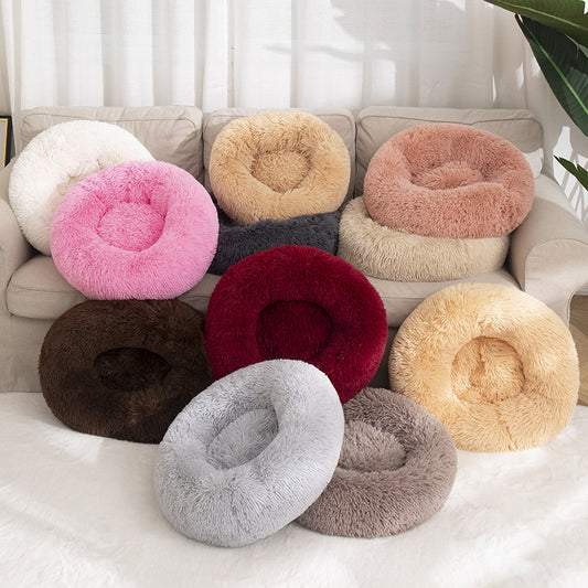 Calming Plush Cushion Round Pet Bed without Removable and Washable Cover - lots of colours